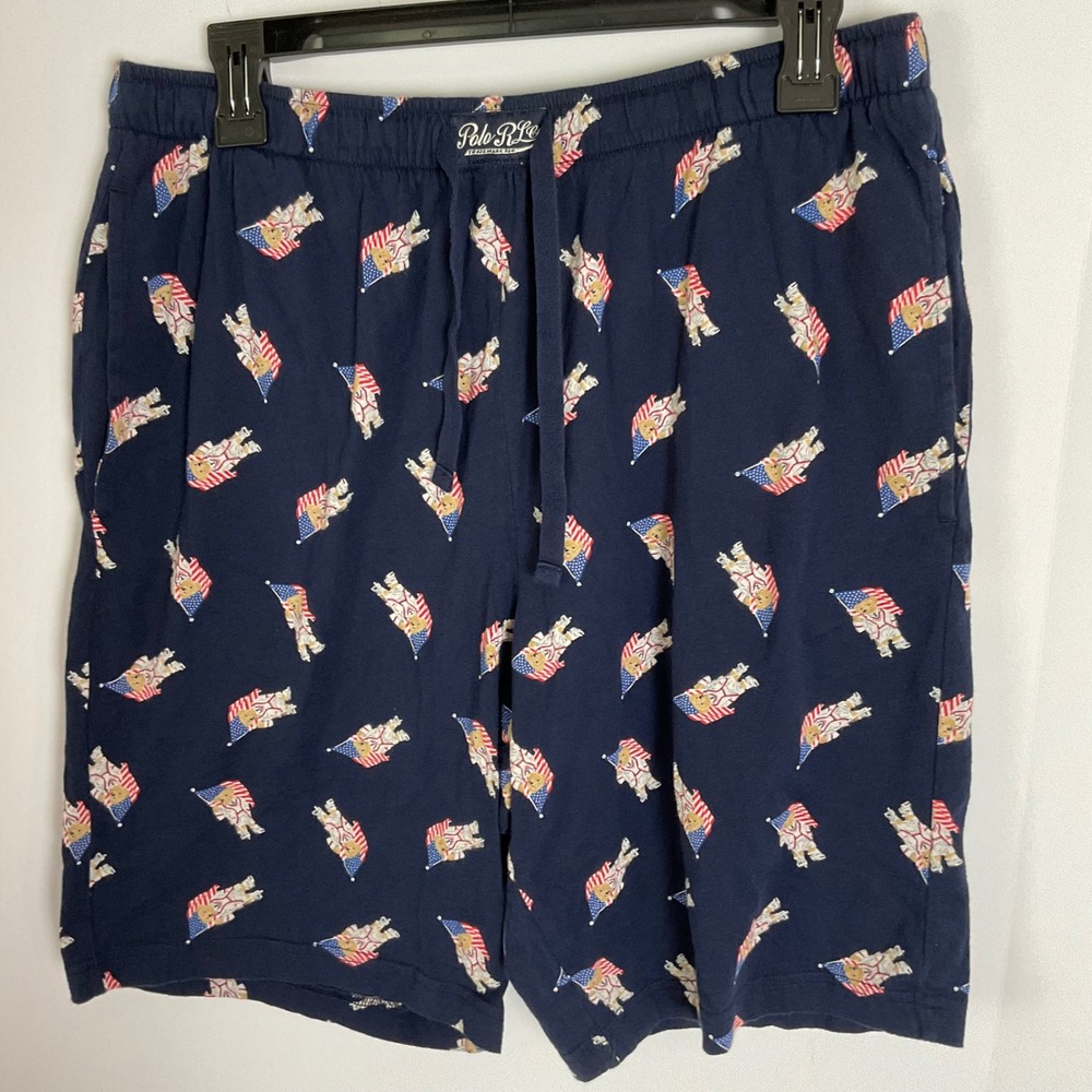 Polo Ralph Lauren Mens Navy Blue Polo Bear American Flag Sleep Shorts Medium